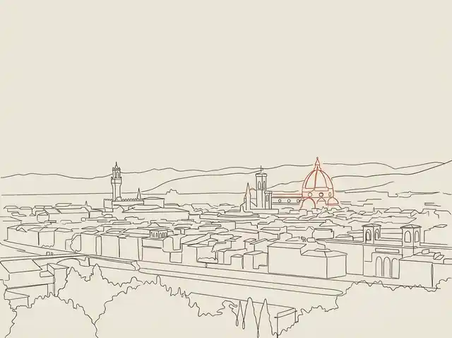 Line-art of The Florence skyline from Piazzale Michelangelo, with the Duomo above the rooftops