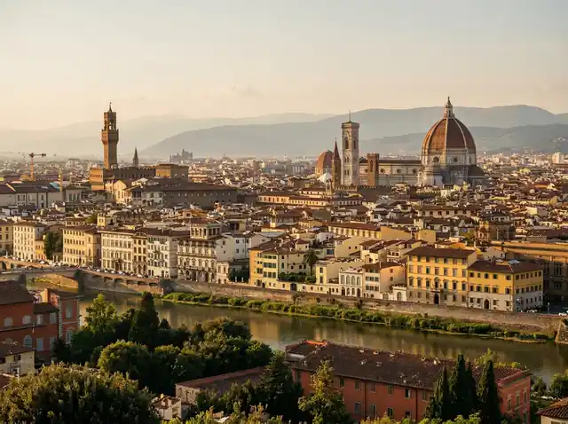 The Florence skyline from Piazzale Michelangelo, with the Duomo above the rooftops